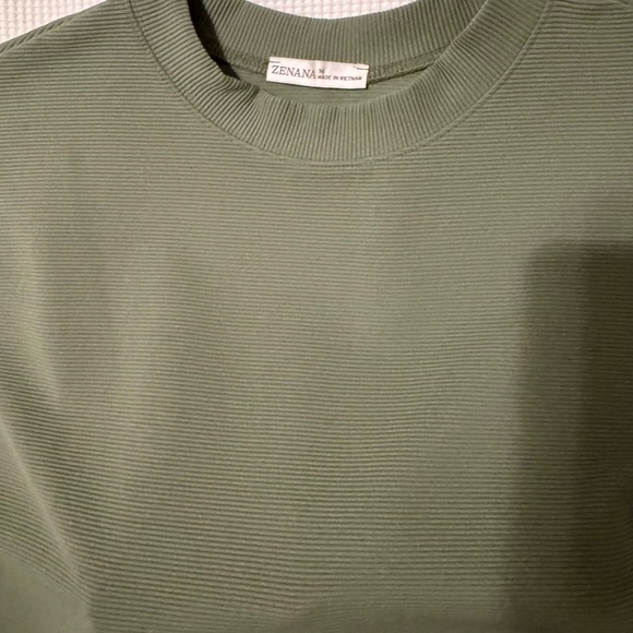 So Soft!!  Zenana Outfitters Ribbed Light Olive Tee and Shorts Set - Picture 2 of 4